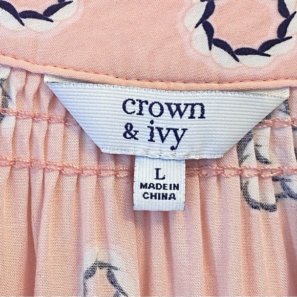 Crown & Ivy Women's size L Pink floral lightweight long sleeve pull on blouse - Picture 6 of 6